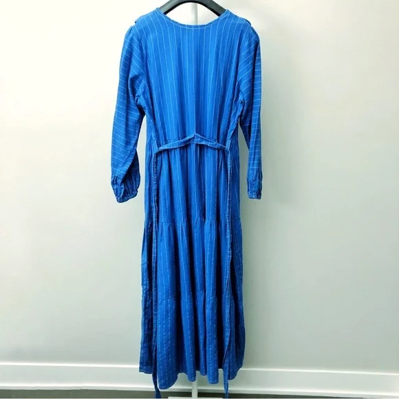 Vintage Oversized Boho Babydoll Navy Blue Stripes Casual Loose Fit Maxi Dress.XL - Picture 7 of 16